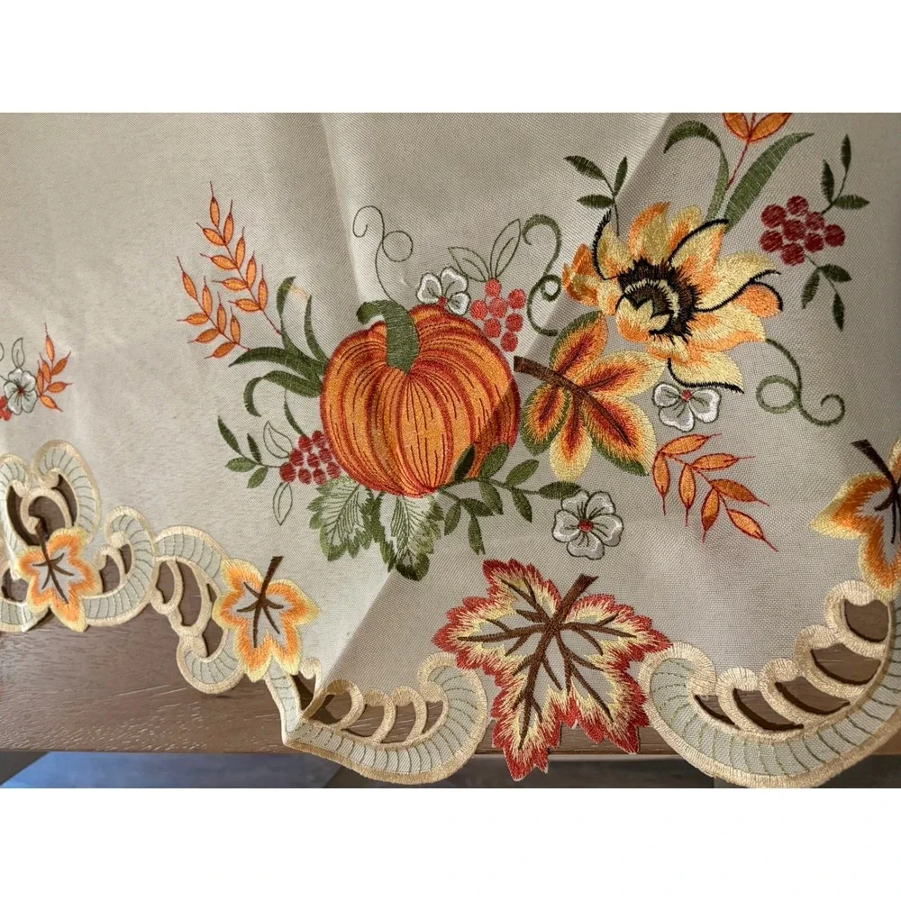 Embroidered Autumn Leaves & Flowers Cut Out Mantle Runner~64